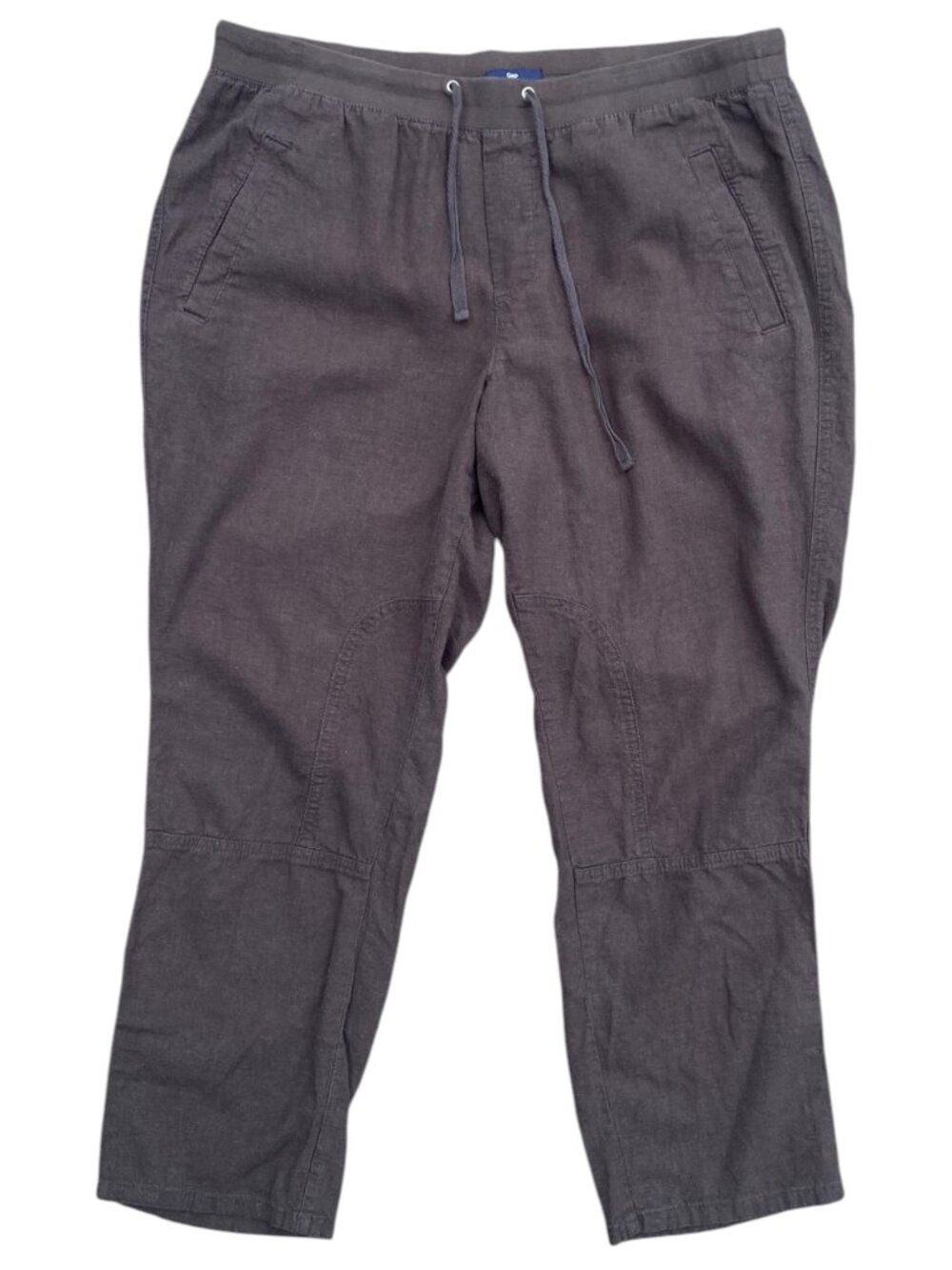 Gap Factory Linen Blend Pull-On Crop Pants Clean Coal Brown Coastal Minimalist-L
